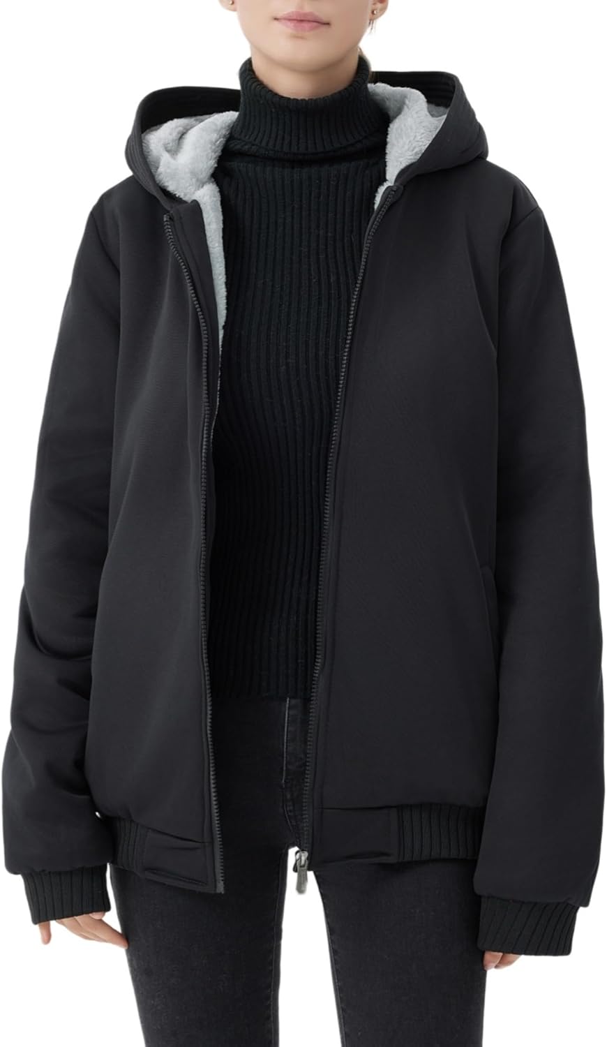 Womens Fashion Fleece Sherpa Lined Hooded Coat for Winter