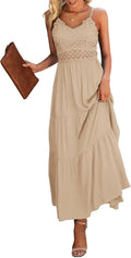 Beach Crochet Lace Maxi Dress Spaghetti Strap Summer Vacation Dress