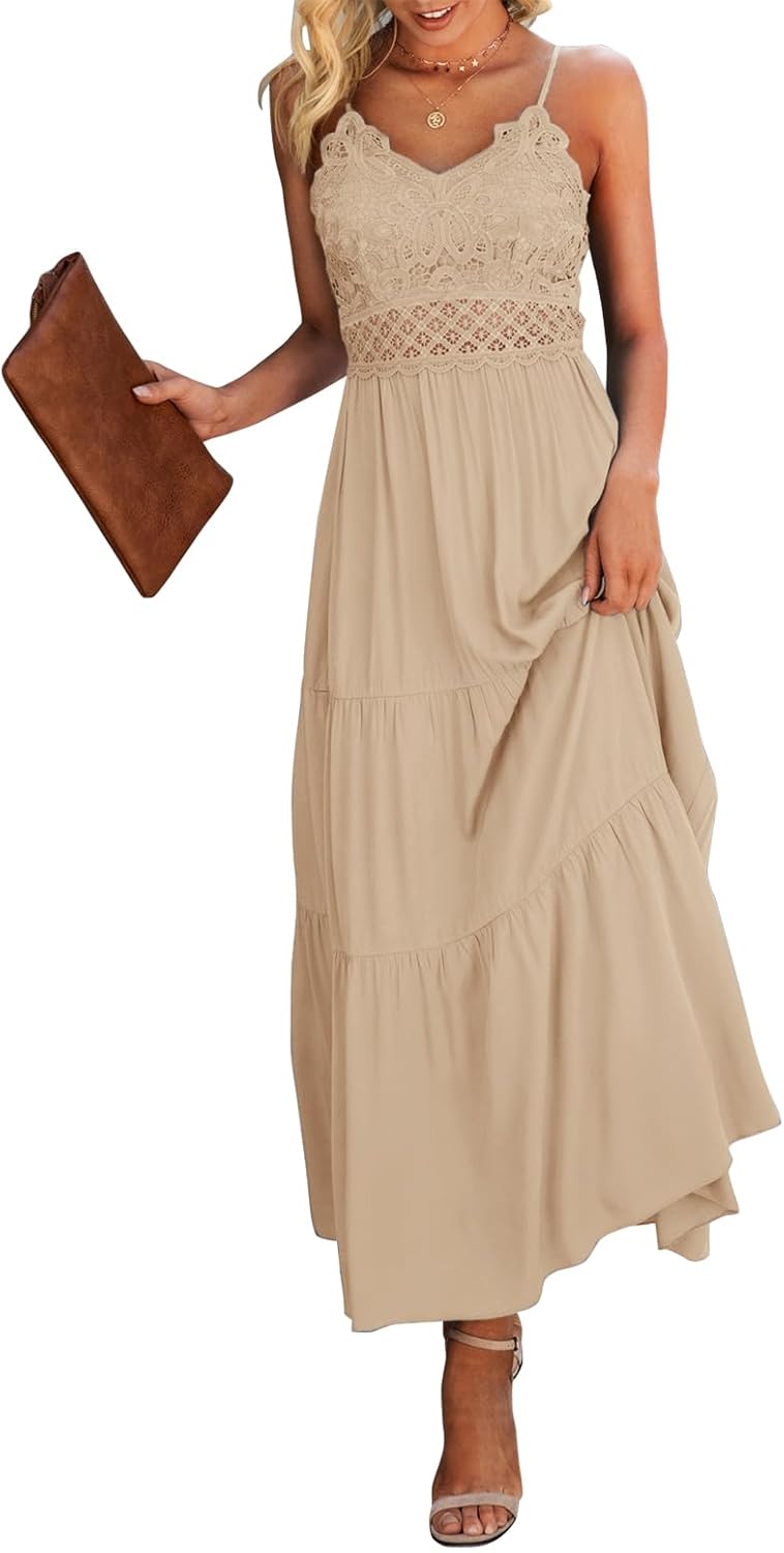 Dokuritu Women's Beach Crochet Lace Maxi Dress for Summer Fun