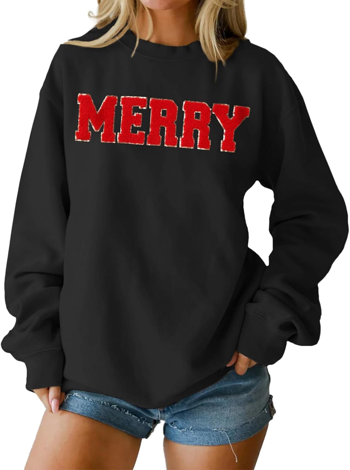 Cozy Chenille Merry Sweatshirt - Perfect Xmas Gift 