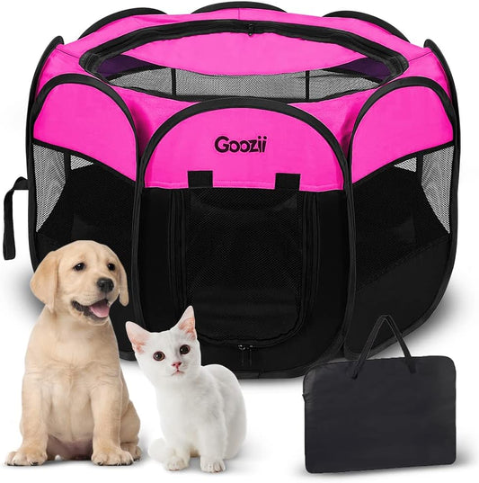 Foldable Pink Dog Playpen for Small Pets by Goozii - Indoor/Outdoor Fun!