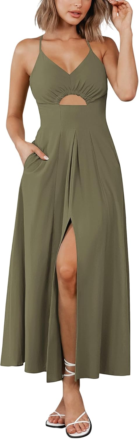 BTFBM Summer Spaghetti Strap Midi Dress for Women 2025