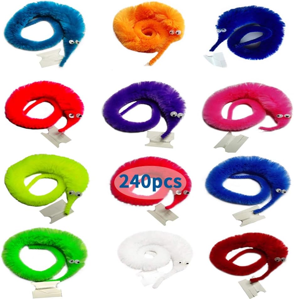 240 Pack Fuzzy Worm Toys for Kids and Cats - Colorful Fun