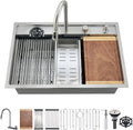 33 Inch Waterfall Kitchen Sink Drop In - Deep Single Bowl