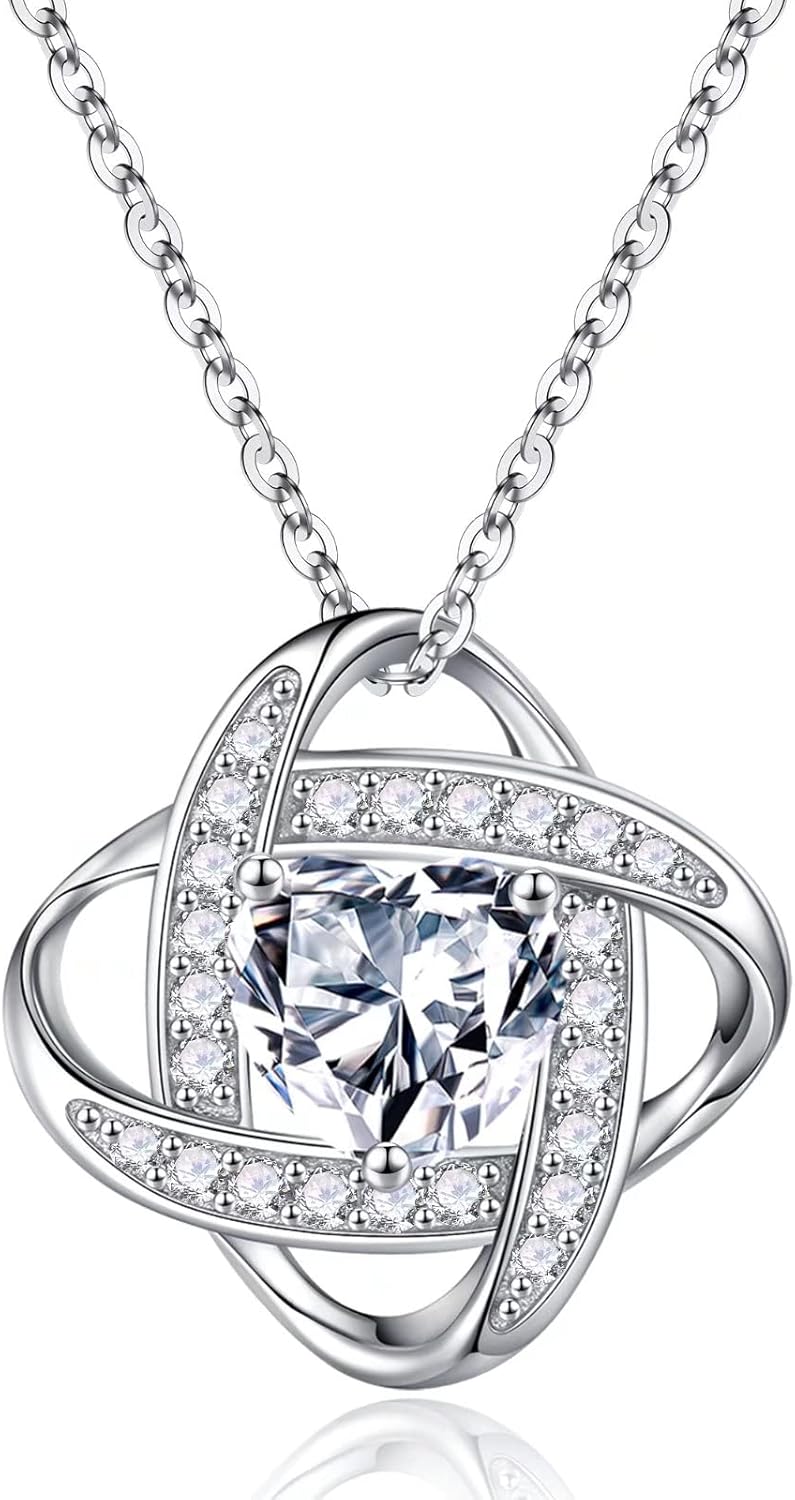 Iefil 925 Sterling Silver Love Knot Birthstone Necklace Gift