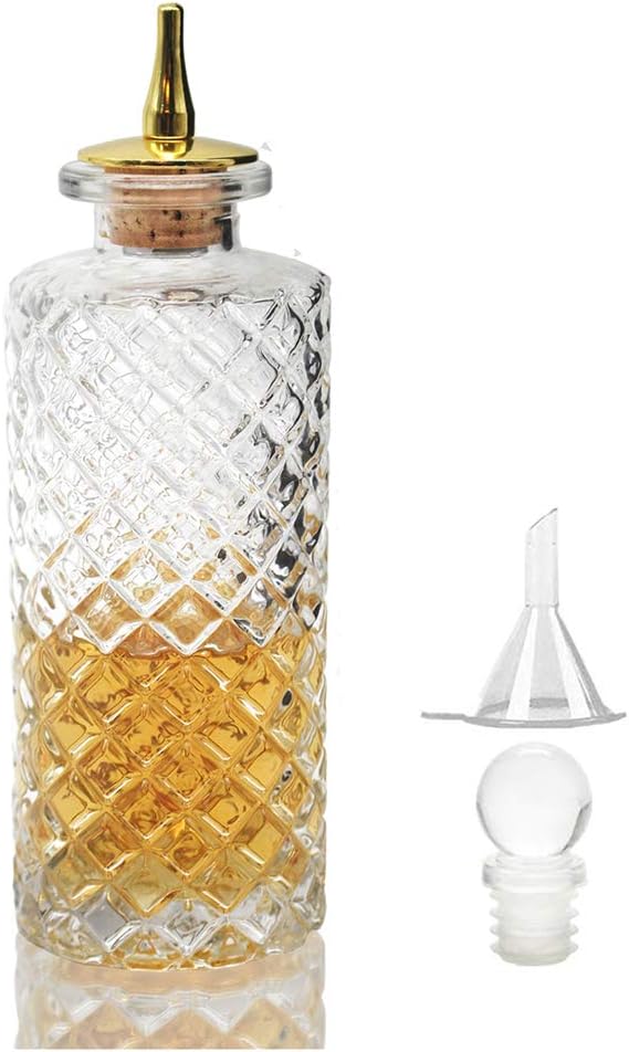 Diamond Bitter Bottle for Cocktails - 5.8oz Glass with Zinc Dasher
