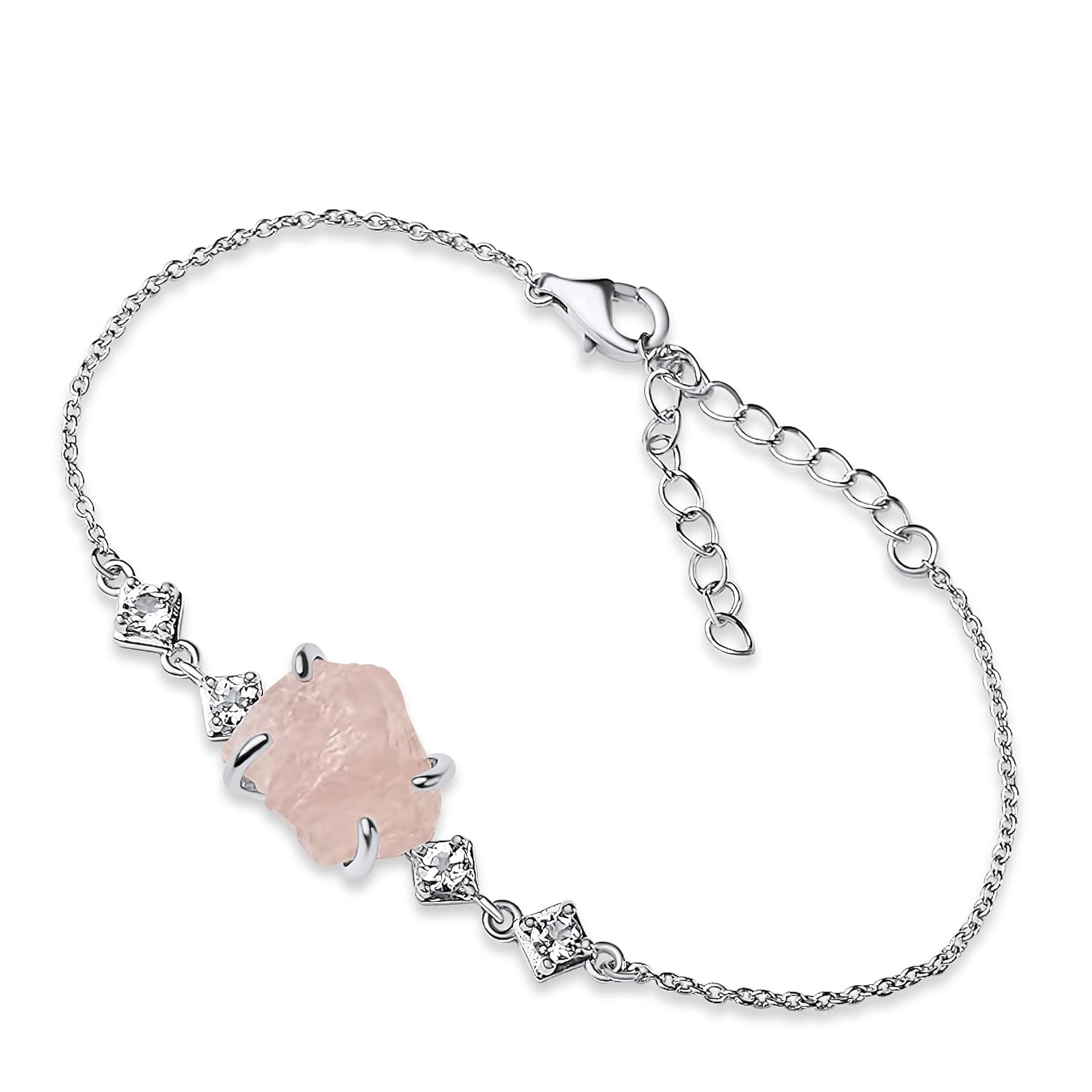 Raw Rose Quartz Crystal Chain Bracelet for Birthstone Gifts