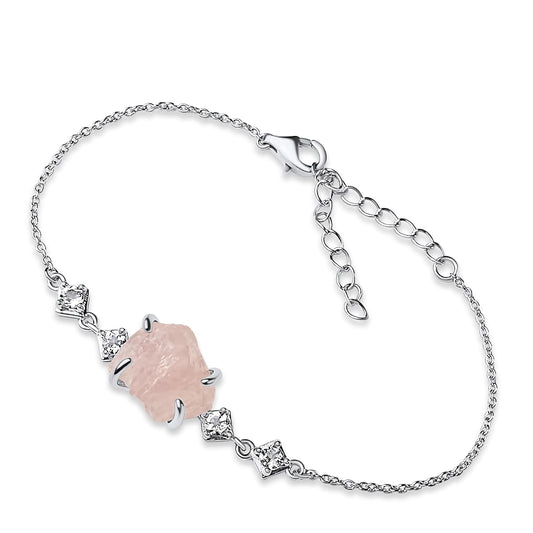 Raw Rose Quartz Crystal Chain Bracelet for Birthstone Gifts