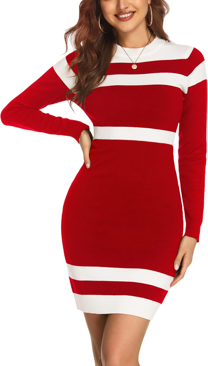 Beyove Women's Colorblock Striped Long Sleeve Sweater Dress