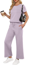 Women 2 Piece Lounge Set - Comfortable Travel Wide Leg Tracksuit