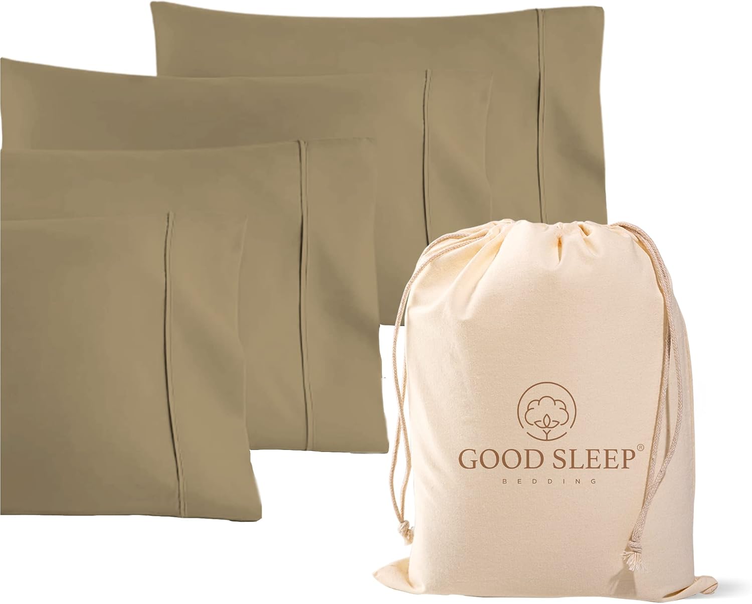 1000 TC Taupe King Pillowcases Set of 4 for Ultimate Comfort