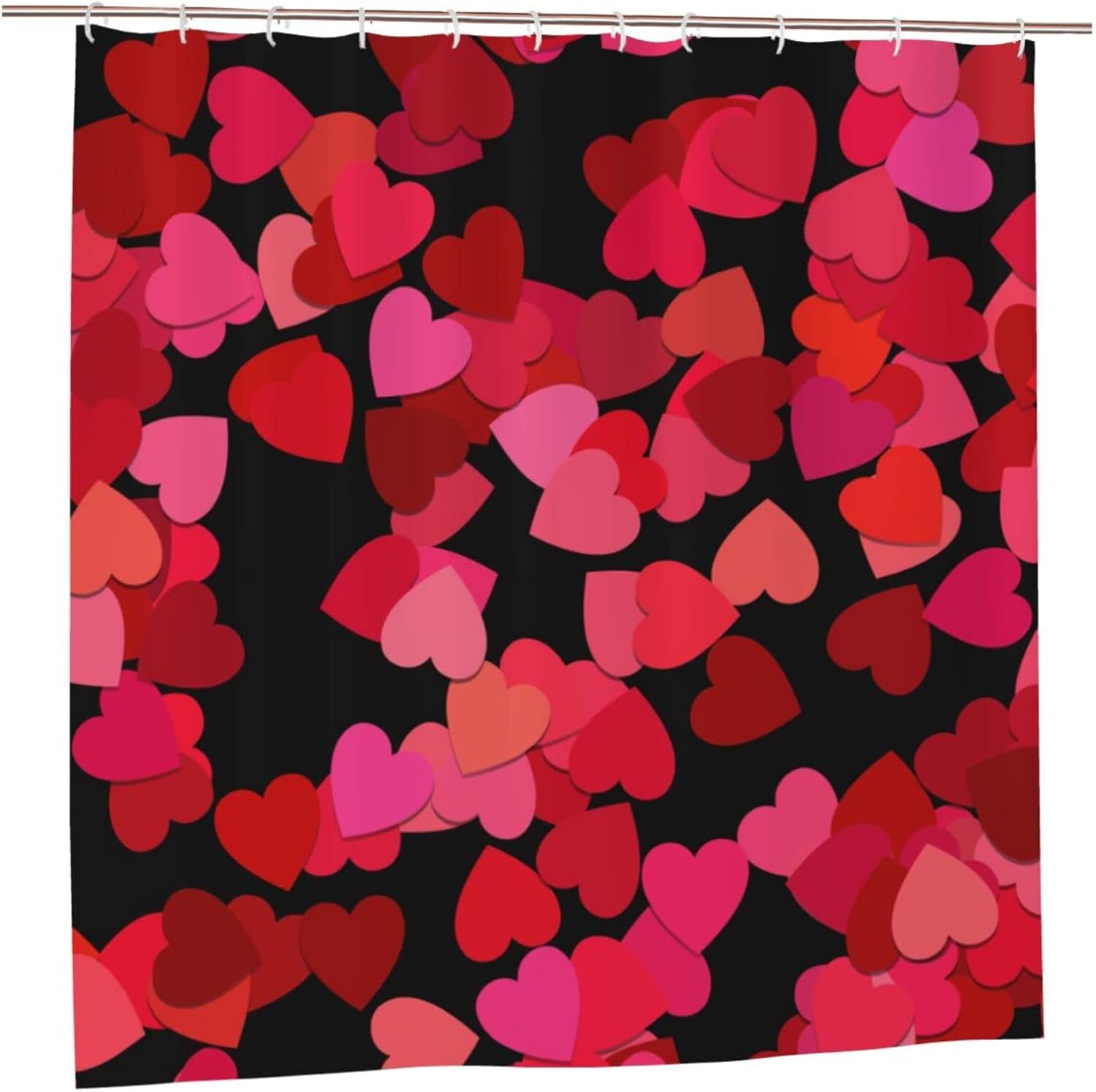 Romantic Red Hearts Shower Curtain Set