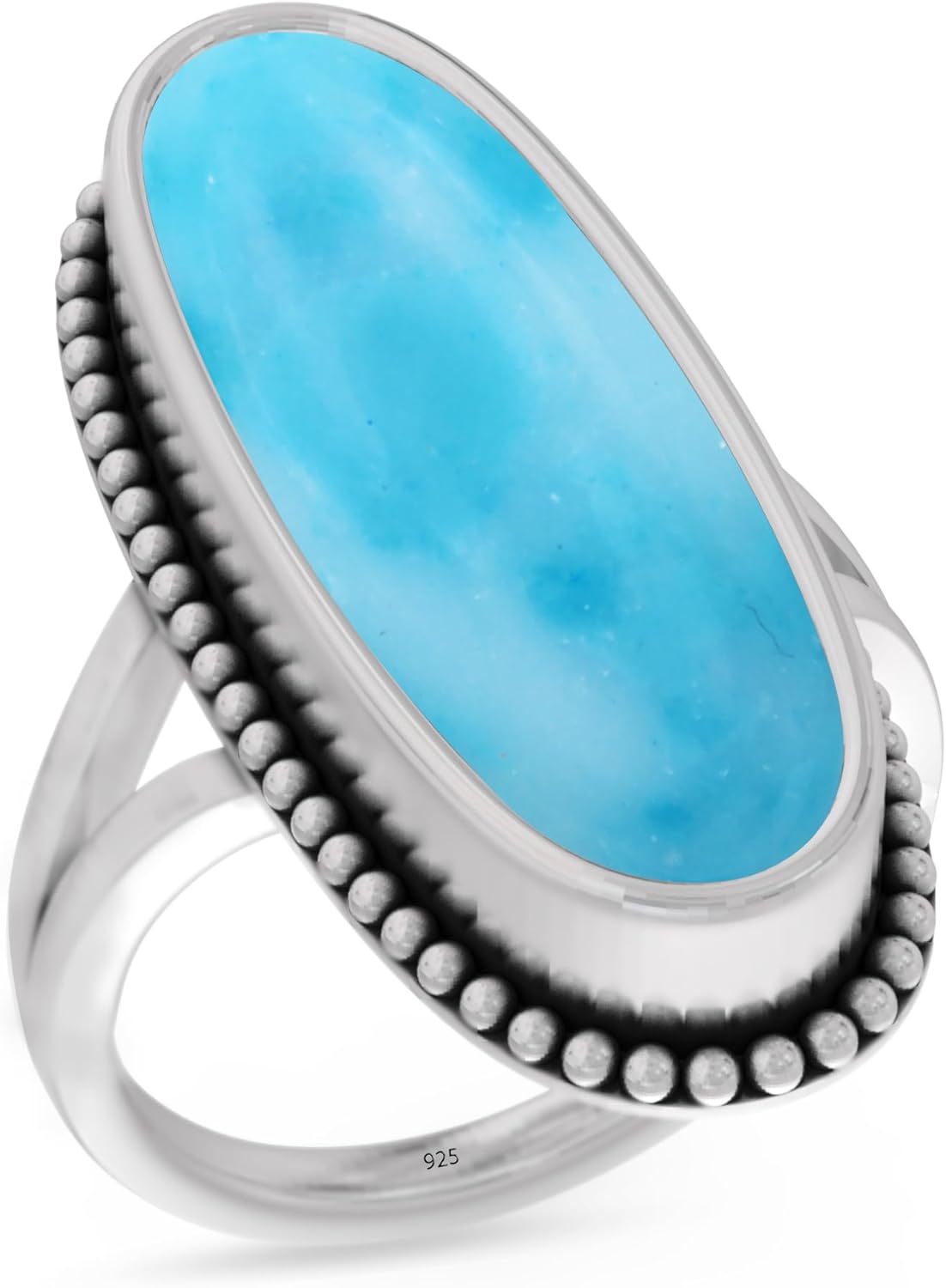 925 Sterling Silver Ring with Larimar Gemstone for Women