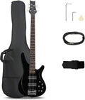 5 String Electric Bass Guitar Upgraded Black - Full Size Rosewood