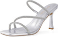 Strappy Kitten Heels for Women Square Open Toe Stiletto Mules