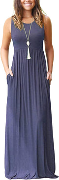 Womens Sleeveless Loose Maxi Dress with Pockets - Soft Stretch Fit