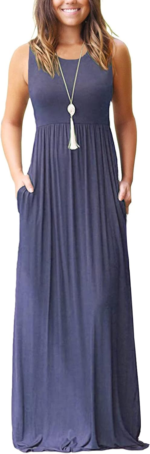 AUSELILY Women's Summer Sleeveless Maxi Dress with Pockets