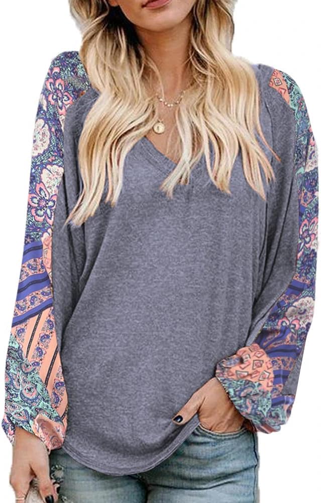Beyove Boho Tops for Women Long Sleeve V Neck Casual Blouses