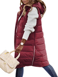 Womens Long Puffer Vest Hooded Sleeveless Zip Up - Warm Layer