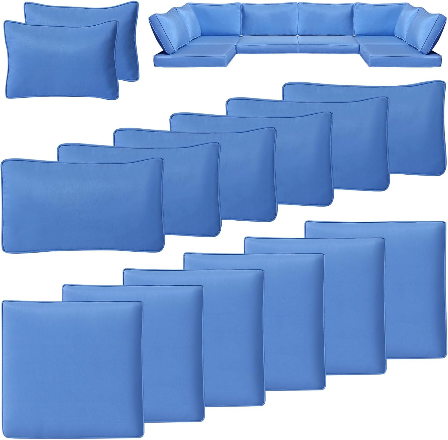 14 PCS Outdoor Cushion Covers for 6-Seater Patio Furniture