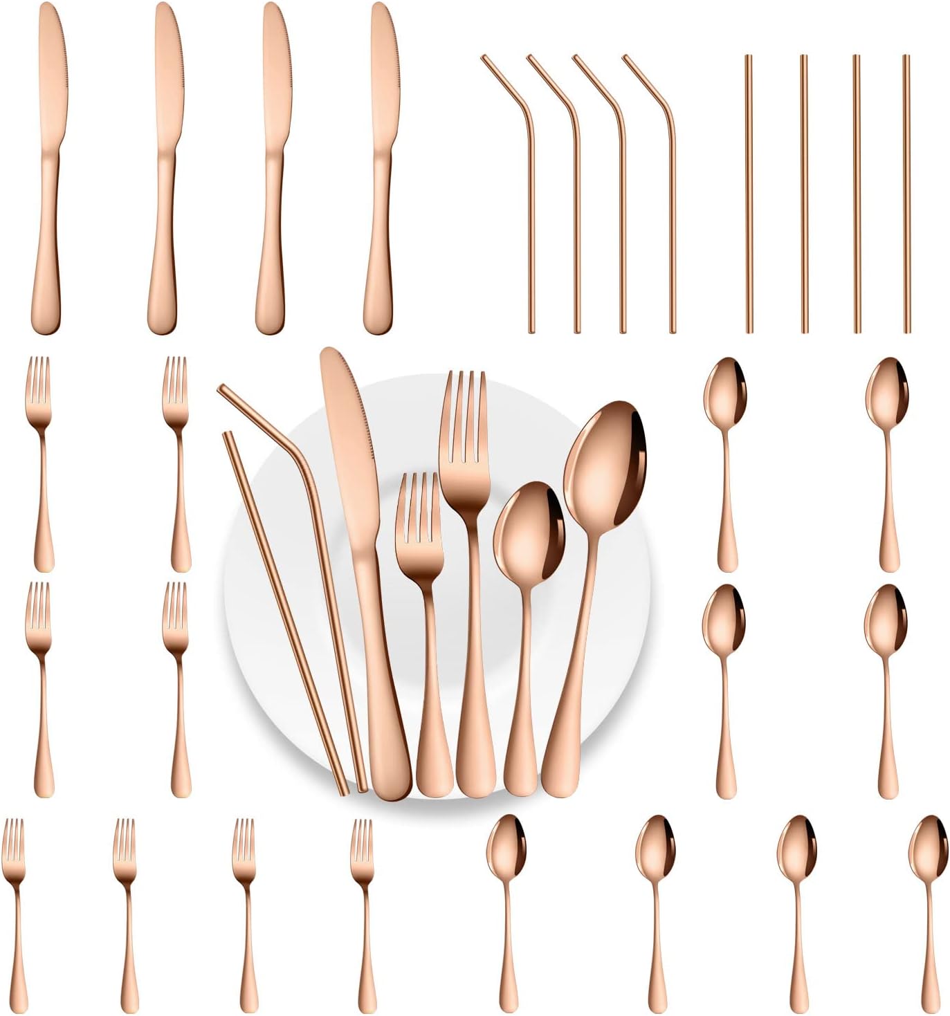28 Pieces Mirror Rose Gold Silverware Set for Elegant Dining