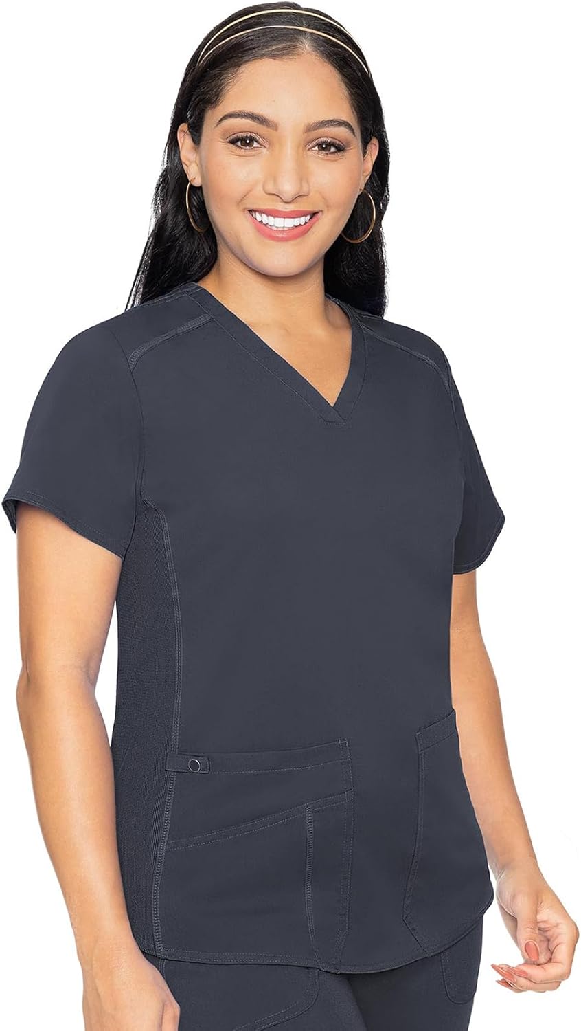Med Couture V-Neck Scrub Top for Women with 4 Pockets
