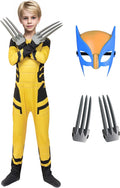 Boys Hero Costume Yellow Spandex Bodysuit with Mask & Claws