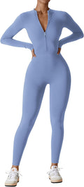Women Long Sleeve Workout Jumpsuit Zip Up Romper - Bodycon Fit chart