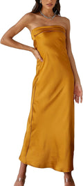 Satin Silk Backless Tube Top Maxi Dress for Women - Elegant Strapless