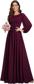Women's Chiffon Crewneck Lantern Sleeve Floor Length A-Line Dress