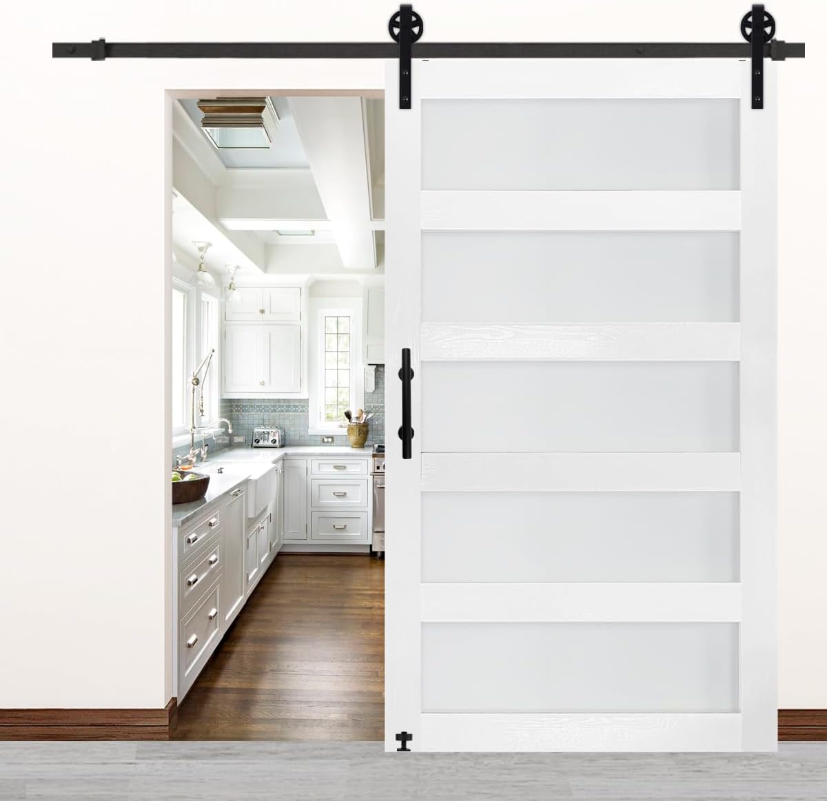 48 in x 84 in Glass Sliding Barn Door with 8FT Hardware Kit
