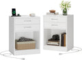 ADORNEVE Nightstands Set of 2 White Night Stand with Charging Station