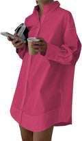 Women's Casual Shirt Dress V Neck Button Down Mini - Loose Fit