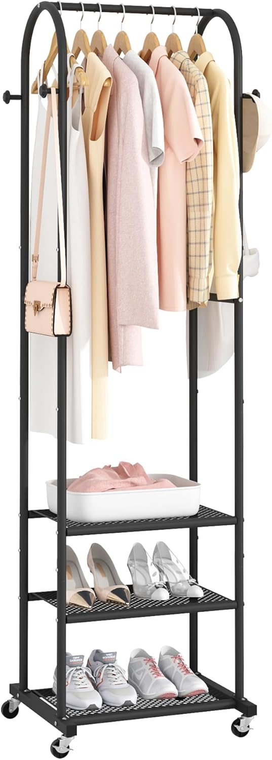 Heavy Duty Clothing Rack with Wheels for Small Spaces