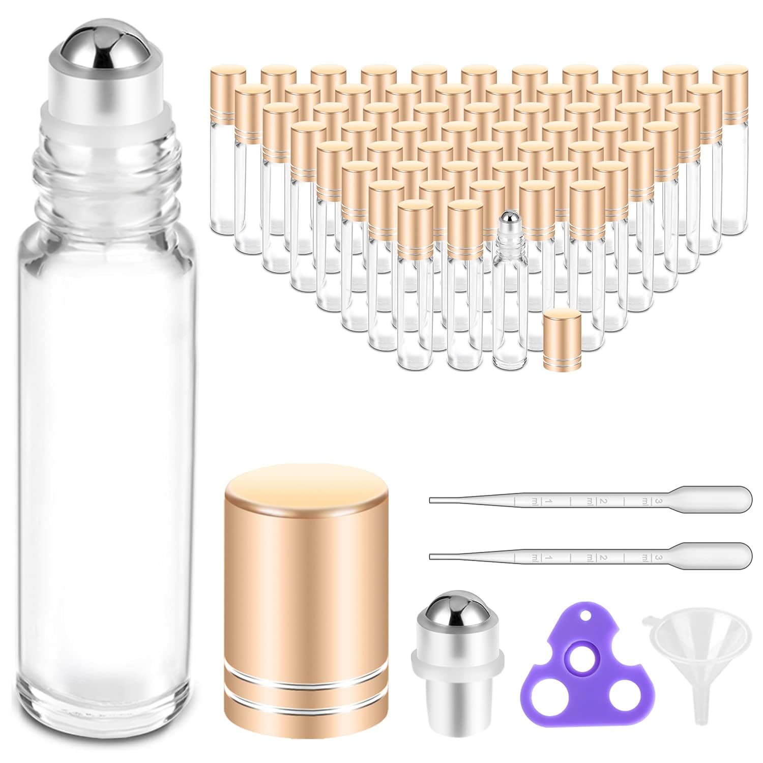 PrettyCare 60 Pack Essential Oil Roller Bottles for Travel