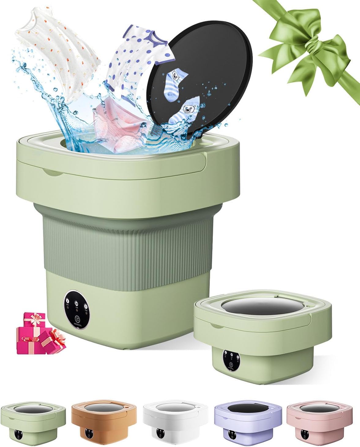 Portable Mini Washer: 3 Cleaning Modes, Foldable Combo, Green