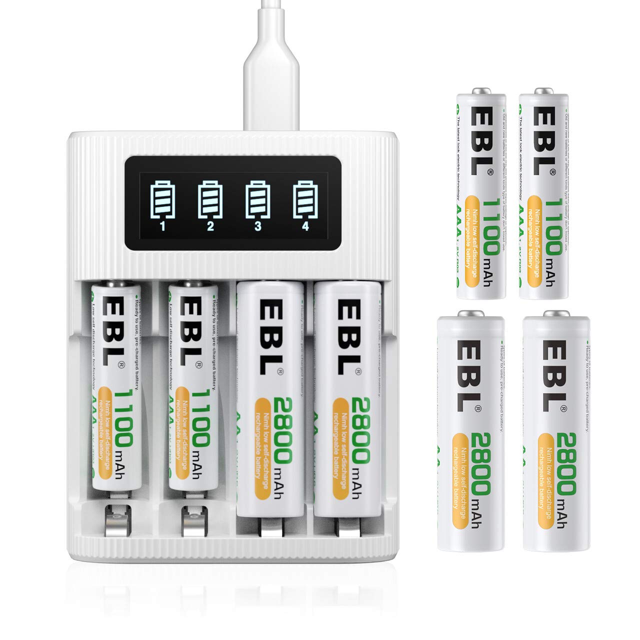 EBL Smart Charger + 4 AA + 4 AAA Rechargeable Batteries