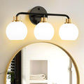 3 Light Bathroom Vanity Light Black and Gold - Modern Milk Glass