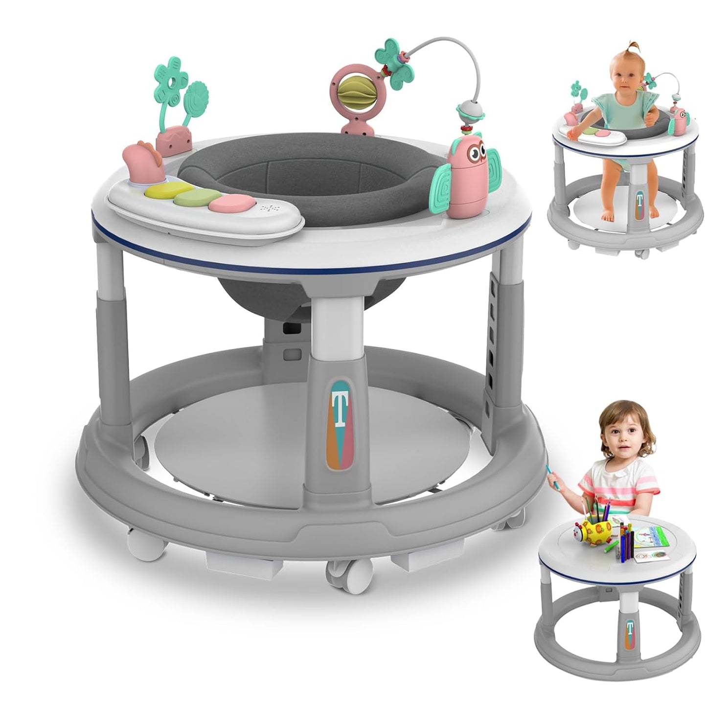 ErmeiRabbit Baby Walker: 5 Heights, Swivel Seat, Music, Detachable Toys