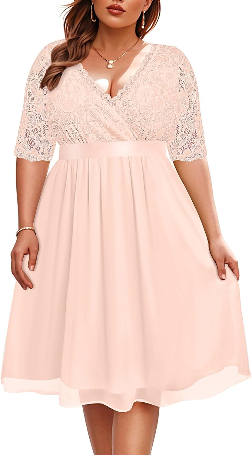 Plus Size Lace Chiffon Wrap V Neck Dress for Every Occasion