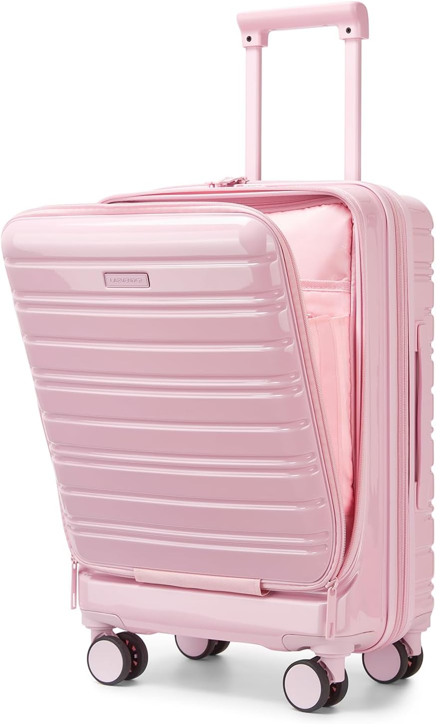 LARVENDER 20 Inch Expandable Hardside Carry On Luggage Pink