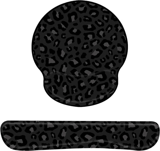 Ergonomic Memory Foam Wrist Rest Set, Non-Slip Base, Western-Black Leopard Pattern