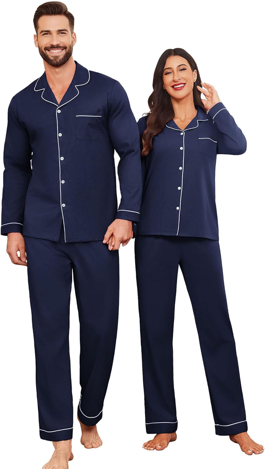 Ekouaer Couple Matching Pajamas Set for Cozy Sleepwear Style