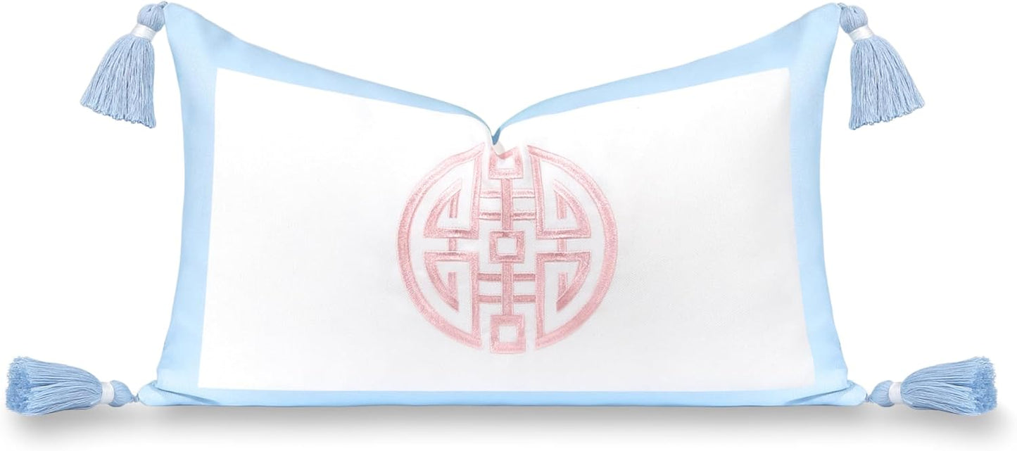 Coastal Grandmillennial Lumbar Pillow Cover for Indoor Outdoor Use