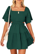 Shy Velvet Women's Cotton Square Neck Mini Dress - Lightweight Summer
