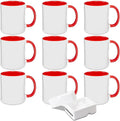 Sublimation 11oz White Ceramic Mugs Set of 9 - Color Inner Red