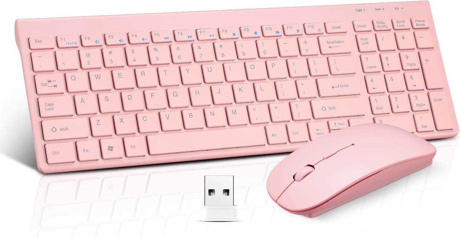 Compact & Quiet Sakura Pink Wireless Combo by Guiheng