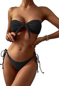 Floral Bandeau Bikini Set - Knotted Strapless High Cut Swimwear