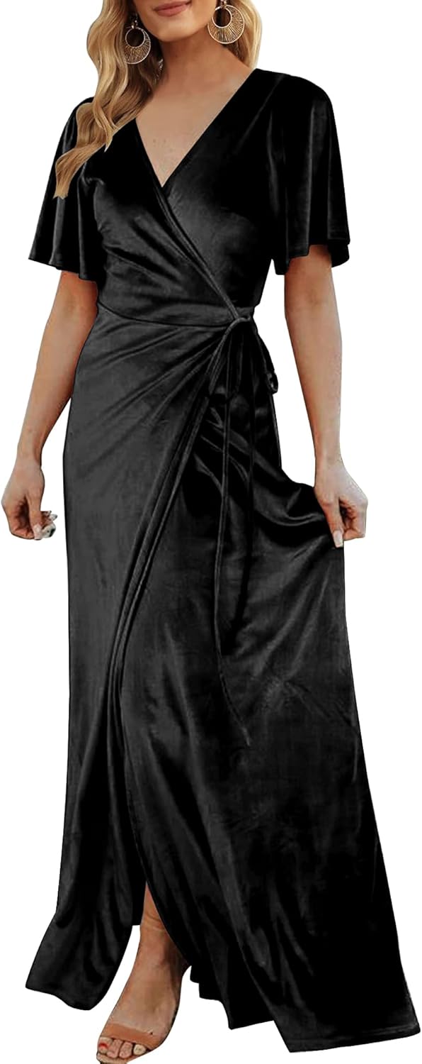 CYiNu Women's Wrap Velvet Maxi Dress for Elegant Occasions