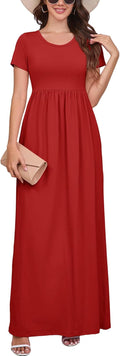 Maxi Dress for Women Short Sleeve Casual Summer Loose Plain - Comfy